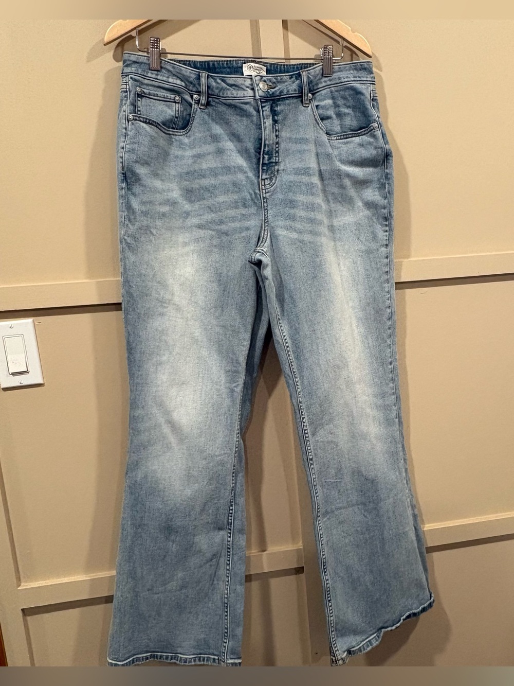 Candace Cameron Bure 16 Jeans Light Wash Flare Wide Leg Stretch QVC Denim